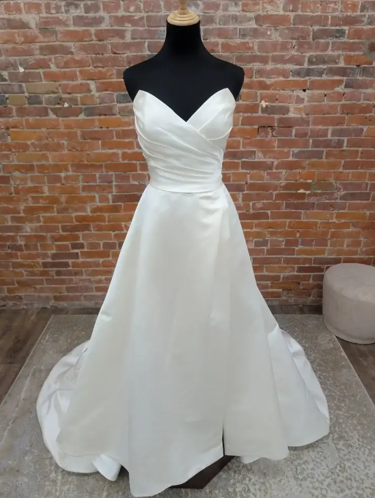 image shows a strapless wedding gown